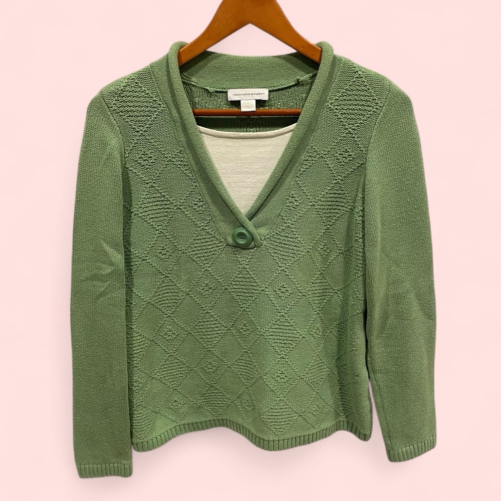Avocado 🥑Cute Vintage 90’s green lima bean chunky button sweater square stitch
